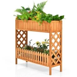 Tangkula Outdoor 2-Tier Wood Planter Raised Garden Bed Elevated Planter Box Kit W/Liner & Shelf For Backyard Patio -Tangkula GUEST 0075315d 8d09 43e2 8c3d c713e660df40