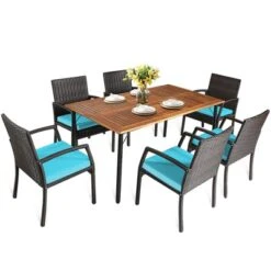 Tangkula 7- Piece Patio Dining Furniture Set Acacia Wood And Wicker Dining Table Armchairs Navy/Red/White/Turquoise -Tangkula GUEST 0096562e 4f37 4aab b547 a40f7df3e92d