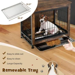 Tangkula Wooden Dog Crate Furniture With Tray Double Door Dog Kennels End Table -Tangkula GUEST 00b44d3a cd10 4157 835f 71a99512cbb5