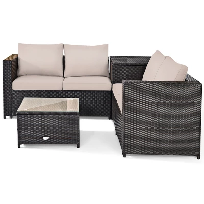 Tangkula 4 PCS Patio Rattan Furniture Set Wicker Conversation Set W/Storage Box 8 Tangkula 4 PCS Patio Rattan Furniture Set Wicker Conversation Set W/Storage Box - Image 6