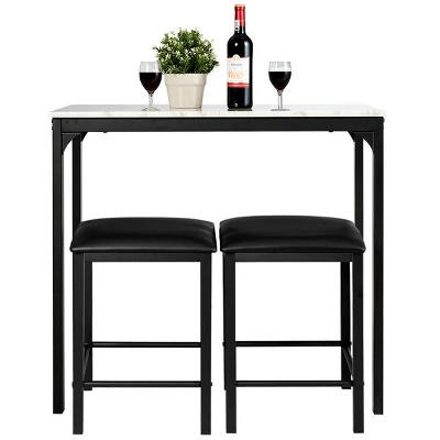 Tangkula 3 Pieces Counter Height Table Set 2 Chairs Bar Dining Room Faux Marble 4 Tangkula 3 Pieces Counter Height Table Set 2 Chairs Bar Dining Room Faux Marble - Image 2