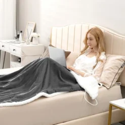 Tangkula 50" X 60" Heated Electric Reversible Flannel & Fleece Blanket Throw W/10 Heat Levels, 9 Hours Auto Shut-Off, Overheat Protection Gray -Tangkula GUEST 01526f66 1335 453d 8734 816e920e24fc