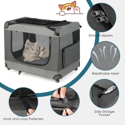 Tangkula Extra Large Portable Folding Cat Soft Crate W/ 4 Lockable Wheels Cat Carrier 8 Tangkula Extra Large Portable Folding Cat Soft Crate W/ 4 Lockable Wheels Cat Carrier - Image 6