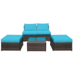 Tangkula 5-Piece Outdoor Rattan Wicker Sofa Set Lounge Chair With Turquoise Cushions -Tangkula GUEST 027a729a 4fba 4354 a8f2 ffaa3ad96e72