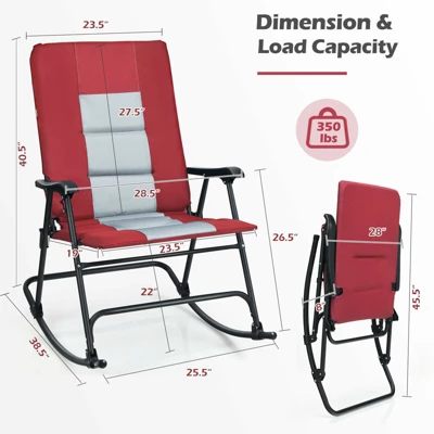 Tangkula Foldable Rocking Chair Enlarged Rocker Chair With Cotton Clip Red 4 Tangkula Foldable Rocking Chair Enlarged Rocker Chair With Cotton Clip Red - Image 2