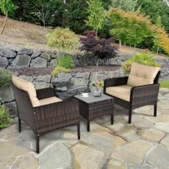 Tangkula 3PCS Outdoor Patio Rattan Wicker Conversation Set W/Cushions -Tangkula GUEST 03c89557 e723 4740 a95d abbdc95e45c5