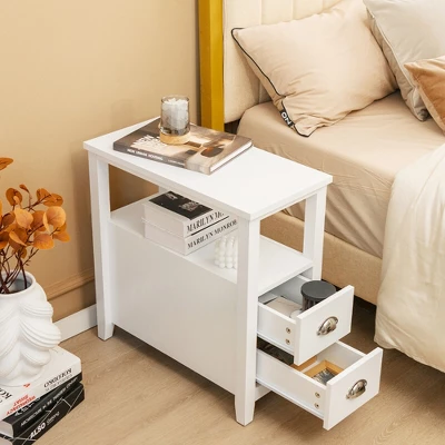 Tangkula 2PCS Nightstand Side End Sofa Table W/ 2 Drawers For Living Room Bedroom White 3 Tangkula 2PCS Nightstand Side End Sofa Table W/ 2 Drawers For Living Room Bedroom White