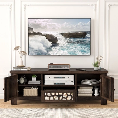 Tangkula 55" Retro TV Stand Media Entertainment Center W/ Mirror Doors & Drawer Brown 4 Tangkula 55" Retro TV Stand Media Entertainment Center W/ Mirror Doors & Drawer Brown - Image 2
