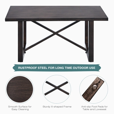 Tangkula 2 Pieces 2-Person Patio Outdoor Loveseat Sofa With 6" Thick Cushion And Coffee Table Set For Garden Beige 7 Tangkula 2 Pieces 2-Person Patio Outdoor Loveseat Sofa With 6" Thick Cushion And Coffee Table Set For Garden Beige - Image 5