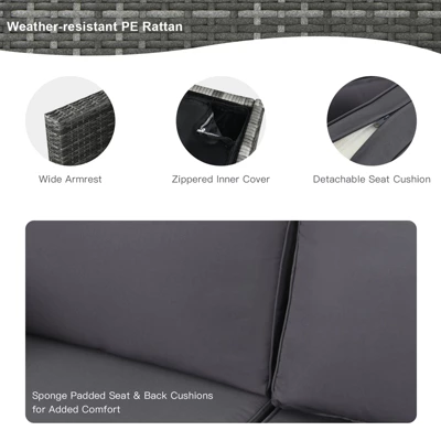 Tangkula 9 PCS Rattan Dinning Set Wicker Sofa W/Propane Gas Fire Pit 60,000 Btu Heater 5 Tangkula 9 PCS Rattan Dinning Set Wicker Sofa W/Propane Gas Fire Pit 60,000 Btu Heater - Image 3