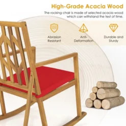 Tangkula Outdoor Rocking Chair Acacia Wood Armrest Cushioned Sofa W/Removable High-Density Cushion For Garden -Tangkula GUEST 0632b651 974f 4a15 bea3 cc4a0e7d8d51