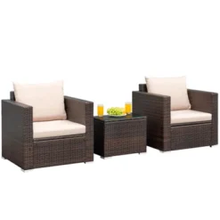 Tangkula 3PCS Patio Rattan Furniture Set With 2 Cushioned Sofas & Coffee Table For Outdoor Turquoise/Black/Navy/Red/Brown -Tangkula GUEST 06483ec5 14d7 423e 94cf d9d268908fe2