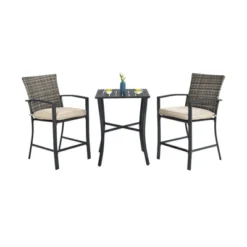 Tangkula 3-Piece Patio Rattan Furniture Set Outdoor Bistro Set Cushioned Chairs & Table Set Gray/Brown -Tangkula GUEST 06cf087e 14d7 41c7 807d 431e6bee35a7