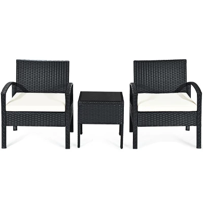 Tangkula 3 Pieces Patio Set Outdoor Wicker Rattan Furniture W/ Cushions 6 Tangkula 3 Pieces Patio Set Outdoor Wicker Rattan Furniture W/ Cushions - Image 4