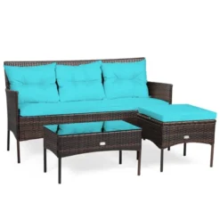 Tangkula 3 PCS Patio Furniture Set Outdoor All Weather Wicker Conversation Set W/Cushioned Ottoman & Side Table -Tangkula GUEST 07921ce3 4b8a 4212 a3b4 5e4caf64eeac