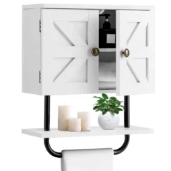 Tangkula Bathroom Wall Cabinet Medicine Storage Cabinet W/ Open Shelf & Towel Bar -Tangkula GUEST 079d8caa 6fcb 4a23 a622 e89c4e08259f