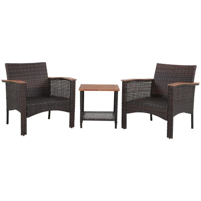 Tangkula 3PCS Patio Conversation Furniture Set PE Rattan Sofa Set W/Wood Top Table 5 Tangkula 3PCS Patio Conversation Furniture Set PE Rattan Sofa Set W/Wood Top Table - Image 3