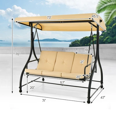 Tangkula 3-Seat Outdoor Converting Patio Swing Glider Adjustable Canopy Porch Swing 5 Tangkula 3-Seat Outdoor Converting Patio Swing Glider Adjustable Canopy Porch Swing - Image 3