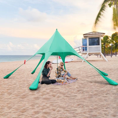 Tangkula 20 X 20 FT Beach Tent Beach Canopy W/ UPF50+ Sun Protection Carrying Bag & Sand Shovel Aluminum Pole & 6 Ground Stakes Blue/Green 3 Tangkula 20 X 20 FT Beach Tent Beach Canopy W/ UPF50+ Sun Protection Carrying Bag & Sand Shovel Aluminum Pole & 6 Ground Stakes Blue/Green