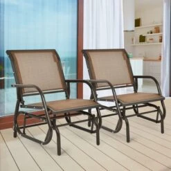 Tangkula Outdoor Single Glider Chair Rocking Seating Lounging Chair With Armrest Brown/Grey -Tangkula GUEST 08963beb 0d20 48c6 9f85 cdeca4383e1c