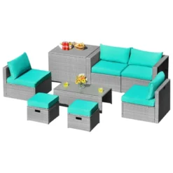 Tangkula 8 Pieces All-Weather PE Rattan Patio Furniture Set Outdoor Space-Saving Sectional Sofa Set With Storage Box -Tangkula GUEST 08b5ab06 2106 4e4b a21f 3c40cb172594