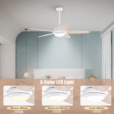 Tangkula 52" Ceiling Fan With Light And Remote Control Indoor Modern Ceiling Fan With Quiet Reversible ETL Motor Black/Silver/White 4 Tangkula 52" Ceiling Fan With Light And Remote Control Indoor Modern Ceiling Fan With Quiet Reversible ETL Motor Black/Silver/White - Image 2