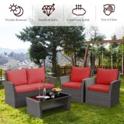 Tangkula 4-Piece Rattan Wicker Patio Outdoor Furniture Sofa Set With Cushions & Tempered Glass Table -Tangkula GUEST 0ac07dbf e3eb 4a4a 98ba 0e01a56a4f1f