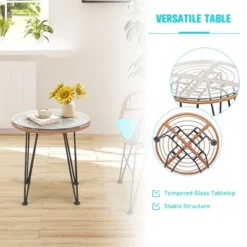 Tangkula 3PCS Patio Rattan Furniture Set With Round Tempered Glass Top Table & 2 Rattan Armchairs White/Turquoise/Red -Tangkula GUEST 0b03325d 61a9 41c4 9f8b b533e421d81e