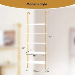 Tangkula 5 Tier Ladder Shelf 71" Open Wall-Mounted Bookcase With Golden Steel Frame -Tangkula GUEST 0bd86db1 d312 4bbe 8b6f 86e0b469cb4e