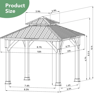 Tangkula 10' X 10' Patio Pavilion Outdoor Hardtop Gazebo W/ Extra Metal Stakes & J-Shaped Hook 3 Tangkula 10' X 10' Patio Pavilion Outdoor Hardtop Gazebo W/ Extra Metal Stakes & J-Shaped Hook