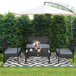 Tangkula 4PCS Rattan Wicker Outdoor Patio Conversation Set Cushioned Sofa Coffee Table -Tangkula GUEST 0c85d89c 12d2 43f1 828a 5b4b16ac3044