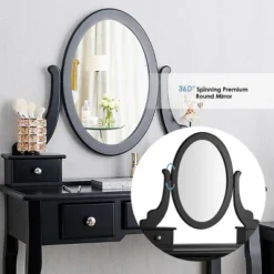 Tangkula Vanity Table Set W/ 360° Rotating Oval Mirror & Drawers Black/White -Tangkula GUEST 0ce43fed 3624 4e0c bda3 65f8b2f0d640