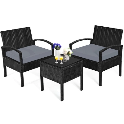 Tangkula 3 Pieces Patio Set Outdoor Wicker Rattan Furniture W/ Cushions Gray 7 Tangkula 3 Pieces Patio Set Outdoor Wicker Rattan Furniture W/ Cushions Gray - Image 5