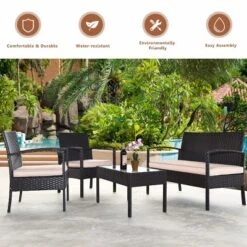 Tangkula 8PCS Conversation Wicker Set Patio Rattan Table&Cushioned Chair -Tangkula GUEST 0dd6d5f6 5b50 4ada 86f9 deb6bb81b5ba