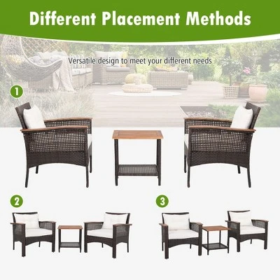 Tangkula 3PCS Patio Conversation Furniture Set PE Rattan Sofa Set W/Wood Top Table 8 Tangkula 3PCS Patio Conversation Furniture Set PE Rattan Sofa Set W/Wood Top Table - Image 6