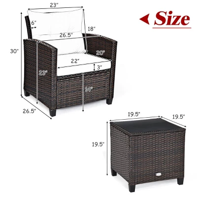 Tangkula 3PCS Wicker Cushioned Conversation Set Outdoor Rattan Furniture W/Beige/Red/Black/Navy/Off White/Turquoise Cushions 4 Tangkula 3PCS Wicker Cushioned Conversation Set Outdoor Rattan Furniture W/Beige/Red/Black/Navy/Off White/Turquoise Cushions - Image 2