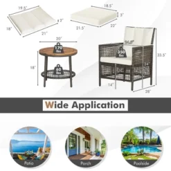 Tangkula 3PCS Patio Wicker Bistro Set Furniture Set PE Rattan Table Set W/ Off White Cushions -Tangkula GUEST 108e5448 e5a1 498c ba59 02ebe086f070