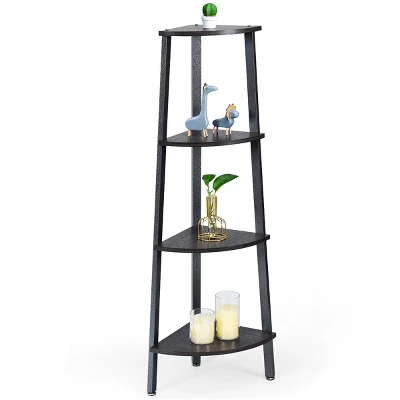 Tangkula 4-layers Corner Shelf Metal Storage Rack Bookcase Display Stand Wood 9 Tangkula 4-layers Corner Shelf Metal Storage Rack Bookcase Display Stand Wood - Image 7