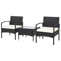 Tangkula 3PCS Wicker Rattan Furniture Patio Coffee Table Chair W/ Washable Cushion -Tangkula GUEST 117d2b62 a507 497a aad9 751755206c52