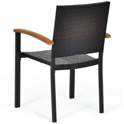 Tangkula Patio Rattan Dining Armchair 4 Set Of Wicker Chair W/Steel Frame Acacia Armrests Indoor&Outdoor -Tangkula GUEST 12071b03 5831 4180 b53b e010ad1fc2a7