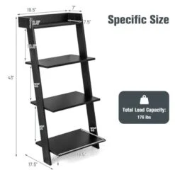 Tangkula 4-Tier Ladder Shelf 43” Tall Wooden Leaning Bookshelf Display Rack Modern Shelving Stand With Anti-tipping Device Black -Tangkula GUEST 126111d5 463e 417a 8650 2b6902765428
