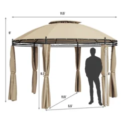 Tangkula 11.5'Outdoor Patio Round Dome Gazebo Canopy Shelter Double Roof Steel Brown -Tangkula GUEST 12b0d846 5506 4609 bbac f17e25032e8e