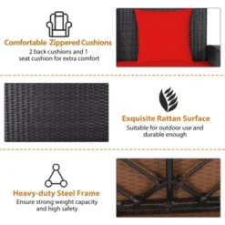 Tangkula Outdoor Wicker Porch Swing Bench 2-Person Patio Rattan Swing Chair W/ Soft Cushions White/Turquoise/Red/Black -Tangkula GUEST 132442a1 5190 4989 8eb5 2abd8f5fd97e