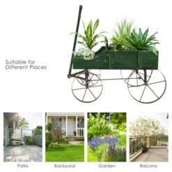 Tangkula Wooden Garden Flower Planter Wagon Wheel Plant Bed Decorative Garden Planter For Backyard Garden -Tangkula GUEST 137f4898 05c9 4223 b3fc f512b7dc1047