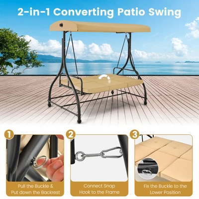 Tangkula 3-Seat Outdoor Converting Patio Swing Glider Adjustable Canopy Porch Swing 8 Tangkula 3-Seat Outdoor Converting Patio Swing Glider Adjustable Canopy Porch Swing - Image 6