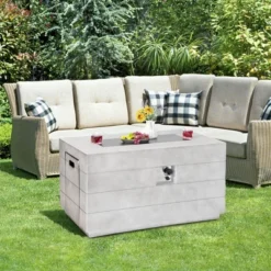 Tangkula 43" Rectangular Concrete Propane Fire Pit Table W/ Lava Rocks Cover 50,000 BTU -Tangkula GUEST 147e3970 5158 4504 90cf 950281209d91