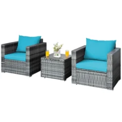 Tangkula 3PCS Patio Rattan Furniture Set Outdoor Bistro Set W/Washable Cushion For Garden Poolside Backyard Turquoise -Tangkula GUEST 149f0c53 be9a 4a7a 94ee ed57d2e97ff3