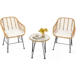 Tangkula 3 Pieces Patio Furniture Set W/Tempered Glass Coffee Table Set For Garden And Backyard White/Red/Turquoise/Grey/Black Cushions 24 Tangkula 3 Pieces Patio Furniture Set W/Tempered Glass Coffee Table Set For Garden And Backyard White/Red/Turquoise/Grey/Black Cushions -Tangkula GUEST 14bb6195 482b 47b4 95bb 4a805a459614