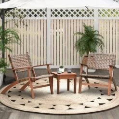Tangkula 3 Pieces Outdoor Eucalyptus Wood Bistro Set Modern Hand-Woven PE Wicker Conversation Set -Tangkula GUEST 153c197c f969 4792 b437 7bd8aff9c4d1