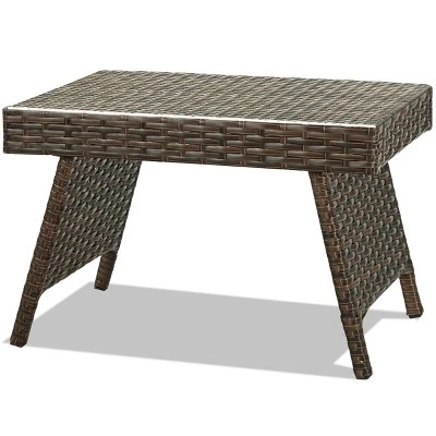 Tangkula Outdoor Wicker Table Patio Rattan Coffee Table Side Table Steel Frame 7 Tangkula Outdoor Wicker Table Patio Rattan Coffee Table Side Table Steel Frame - Image 5